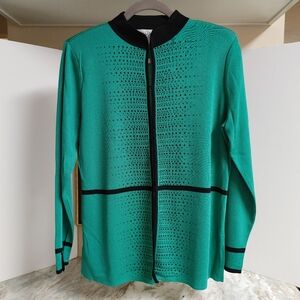 Ming Wang Kelly Green & Black Trim Tunic Jacket sz M